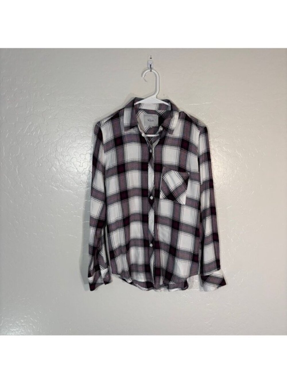 Rails Hunter Plaid Shirt Womens XS Plum Navy White Rayon Button Top